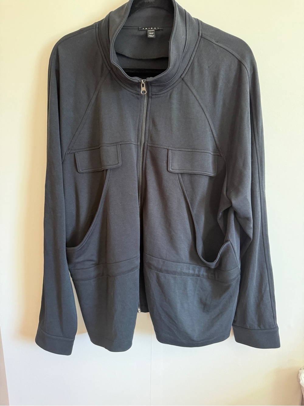 Tribal XXL Modal Blend Zip Front Travel Jacket Utility Pockets Black